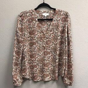 LOFT Outlet Small Paisley Long Sleeve Blouse Boho Print Top